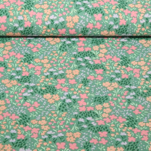 Beschichtete Baumwolle - Blumen Grün
