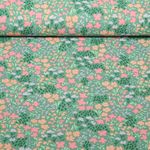 Coton enduit - Fleurs Vert