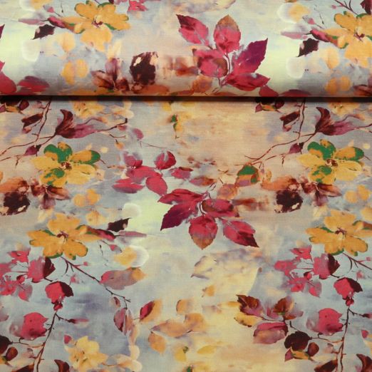 Bambusjersey - Digitaldruck Herbstblätter Gelb