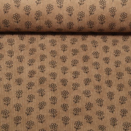 Babycord - Stretch Blumen Braun