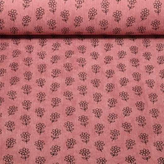 Babycord - Stretch Blumen Altrosa