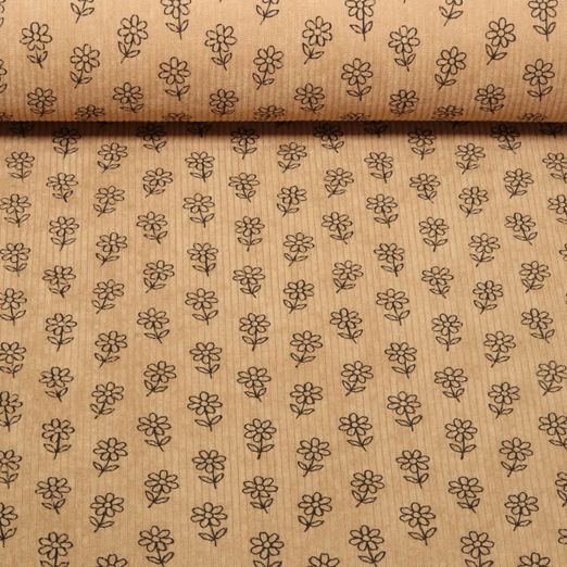 Babycord - Stretch Blumen Beige