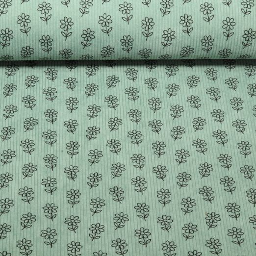 Babycord - Stretch Blumen Altgrün