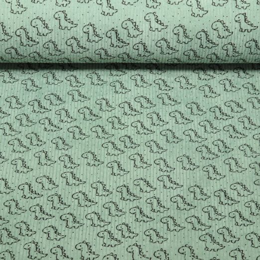 Babycord - Stretch Kleine Dinos Altgrün