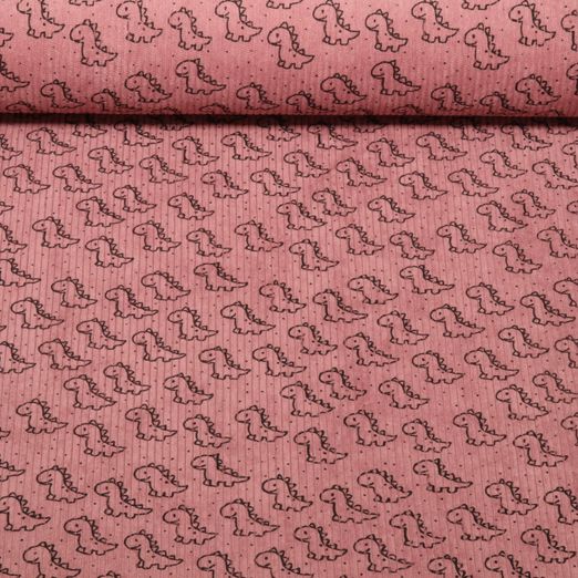 Babycord - Stretch Kleine Dinos Altrosa