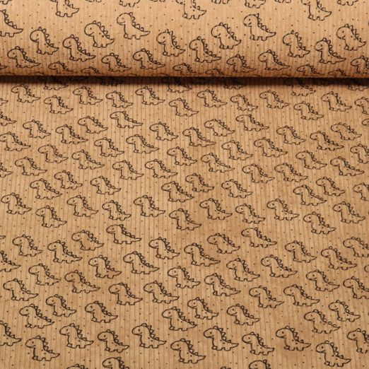 Babycord - Stretch Kleine Dinos Beige