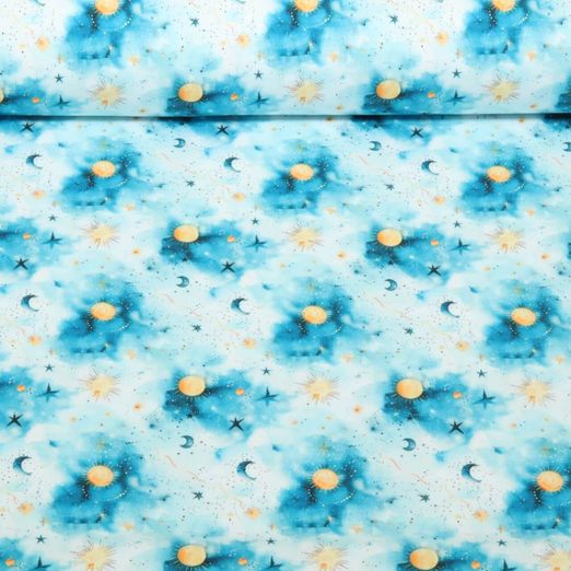 Jersey - Digitaldruck Himmelskörper Weiß Blau