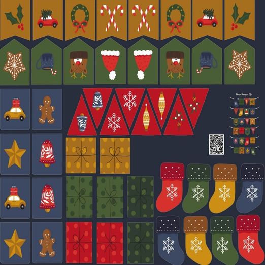 Panneau Toile canevas - Calendrier de l'Avent nostalgie Aspect lin Gris