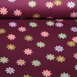 Velours côtelé Babycord / milleraies - Petites fleurs Doré Bordeaux