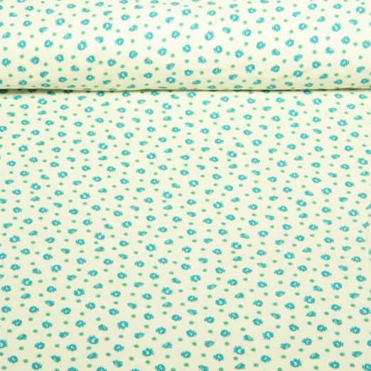 Babycord - Digitaldruck Mille Fleur Ecru Türkis