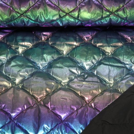 Gesteppter Jackenstoff - Metallic Regenbogenfarben Wattiert
