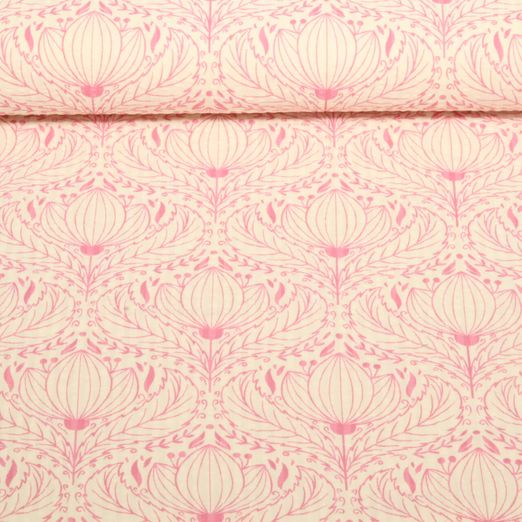 Seersucker - Cotton Vintage Blüten Ecru Rosa