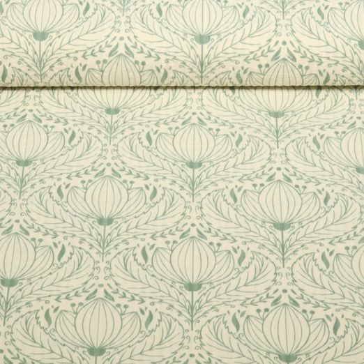 Seersucker - Cotton Vintage Blüten Ecru Grün