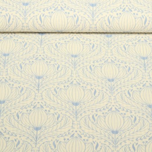 Seersucker - Cotton Vintage Blüten Ecru Blau