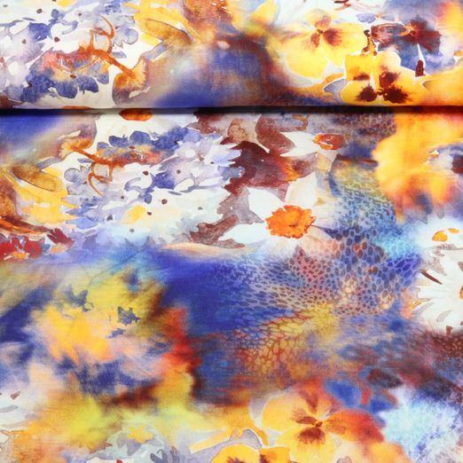 Jersey - Digitaldruck Blumen Aquarell Blau