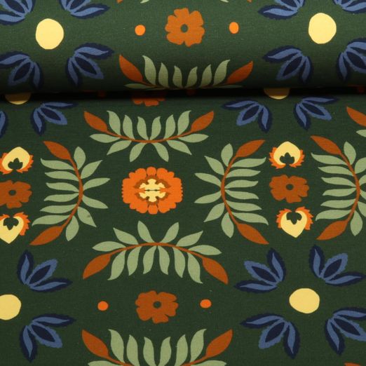 Sommersweat - French Terry Digitaldruck Blumen Dunkelgrün