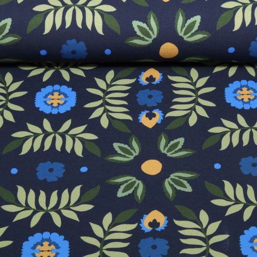 Sommersweat - French Terry Digitaldruck Blumen Navy