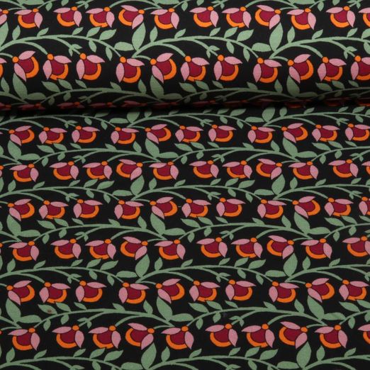 Sommersweat - French Terry Digitaldruck Blumenranken Schwarz