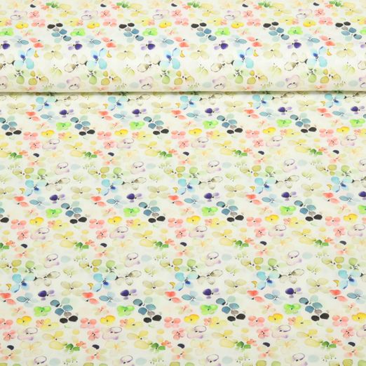 Baumwoll-Popeline - Kleine Blüten Weiß Grün