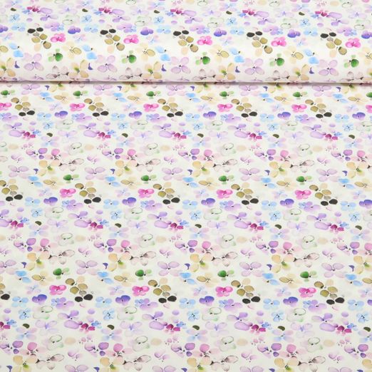 Baumwoll-Popeline - Kleine Blüten Weiß Lila