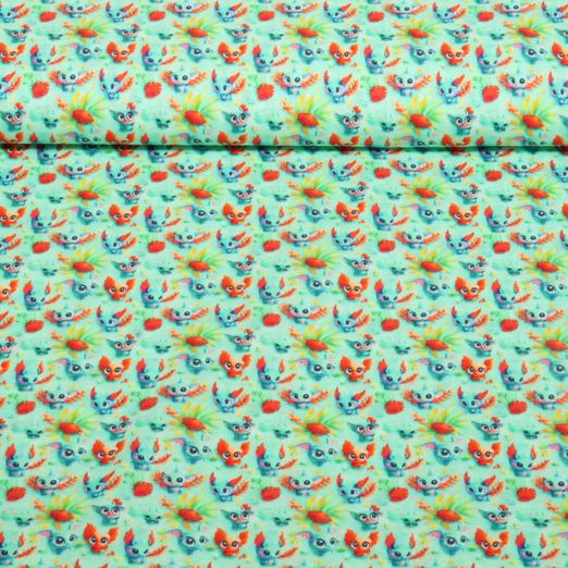 Baumwoll-Popeline - Fantasietiere Mint