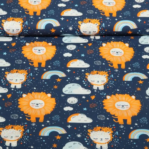 Baumwoll-Popeline - Löwen Himmel Marine