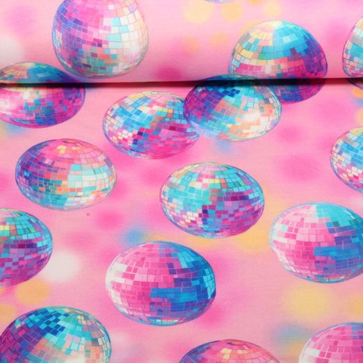 Sommersweat - French Terry Digitaldruck Discokugeln Pink