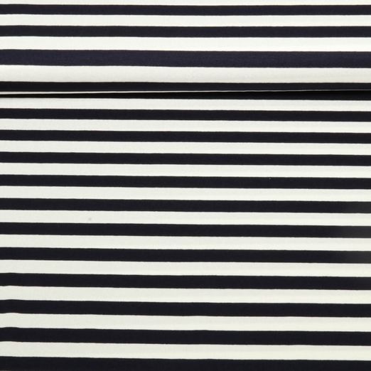Viskosejersey - Streifen 10 mm Weiß Navy