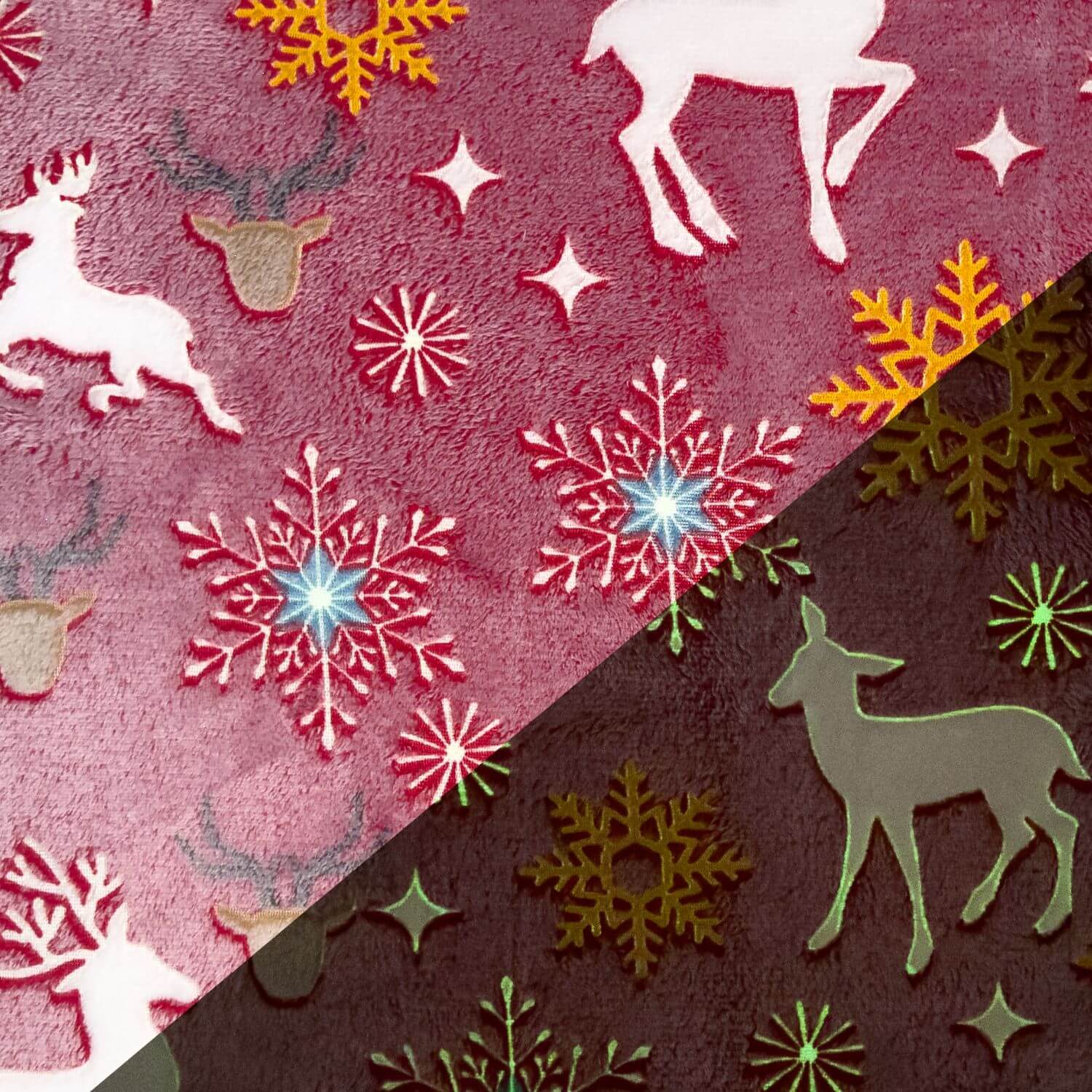 Wellness Fleece - X-MAS Glow in the Dark Eiskristalle Rot-1 Wellness Fleece - X-MAS Glow in the Dark Eiskristalle Rot-1