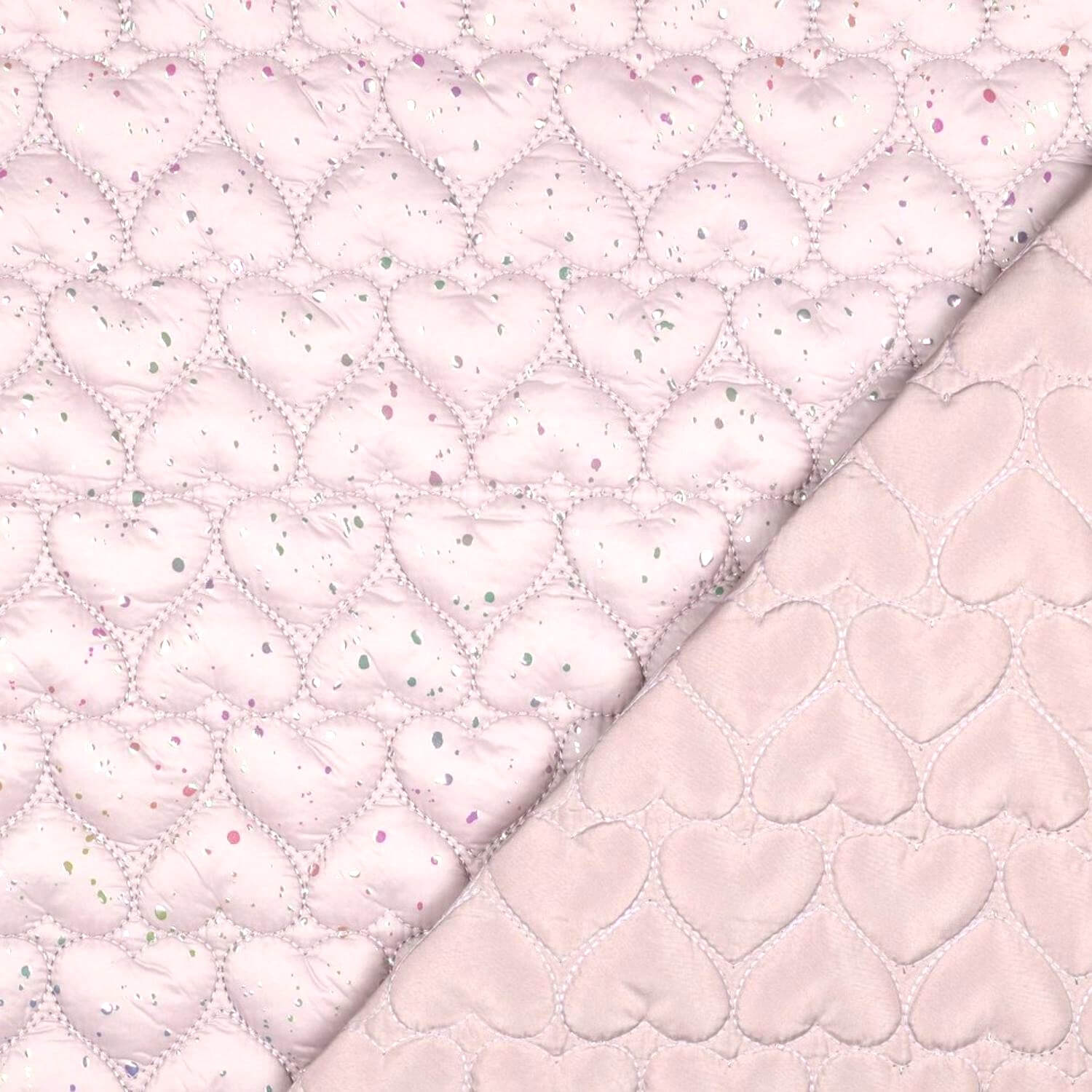 Gesteppter Jackenstoff - Folienherzen Rosa Wattiert-1 Gesteppter Jackenstoff - Folienherzen Rosa Wattiert-1