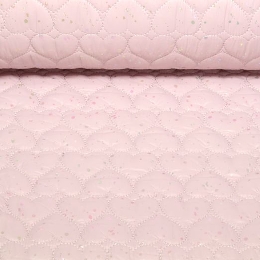 Gesteppter Jackenstoff - Folienherzen Rosa Wattiert