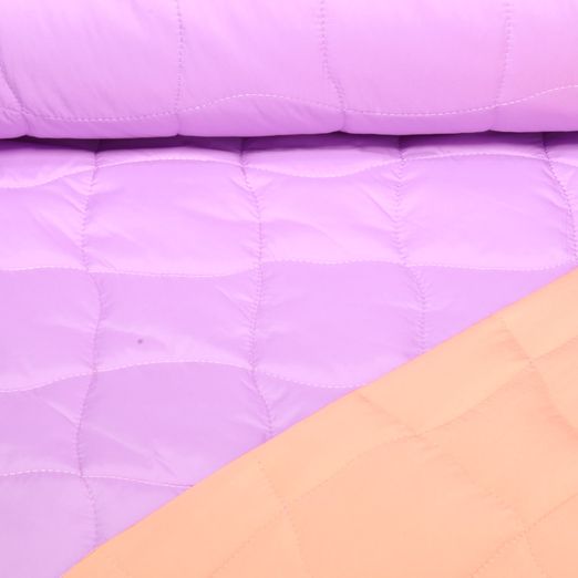 Gesteppter Jackenstoff - Quadrate Lila Aprikot