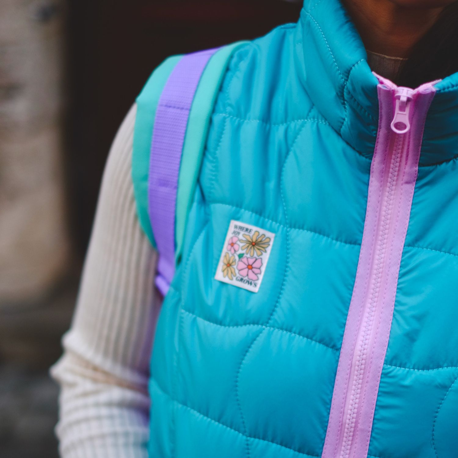 Gesteppter Jackenstoff - Quadrate Grün Pink-1 Gesteppter Jackenstoff - Quadrate Grün Pink-1