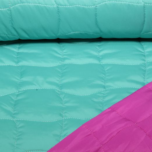 Gesteppter Jackenstoff - Quadrate Grün Pink