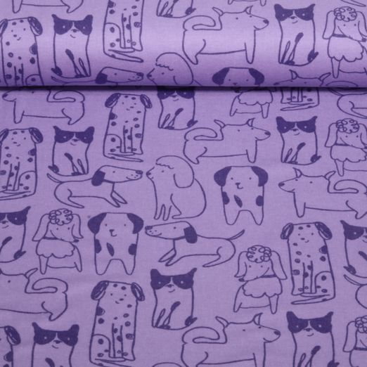 Baumwoll-Flanell - Hunde Lila