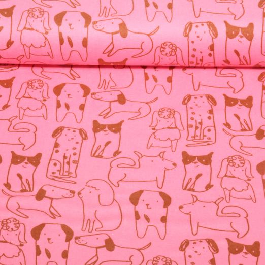 Baumwoll-Flanell - Hunde Rosa
