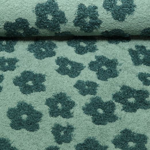 Frottee Strickjersey - Boucle Blumen Salbeigrün