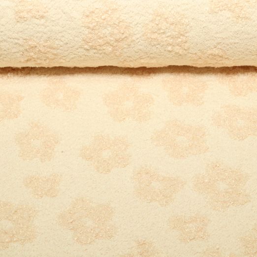 Frottee Strickjersey - Boucle Blumen Vanille