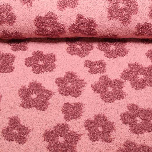 Frottee Strickjersey - Boucle Blumen Altrosa