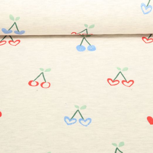 Sweat - Kirschen Glitzer Ecru Melange