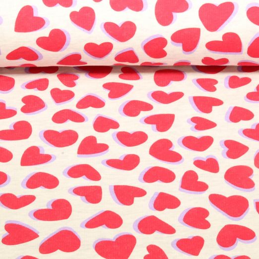 Sweat - Herzen Ecru Rot Melange