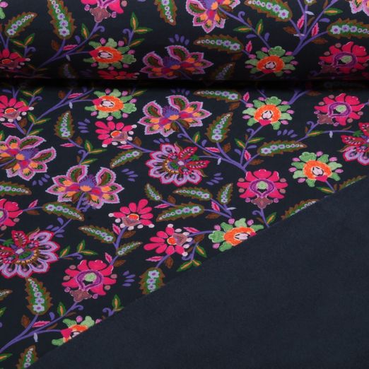 Softshell - Digitaldruck Blumen Nachtblau