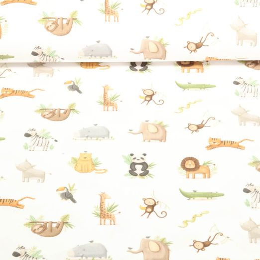 Bio Jersey - Digitaldruck Tierkinder Weiß