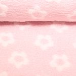 Teddyfleece - Jacquard Blumen Rosa Weiß