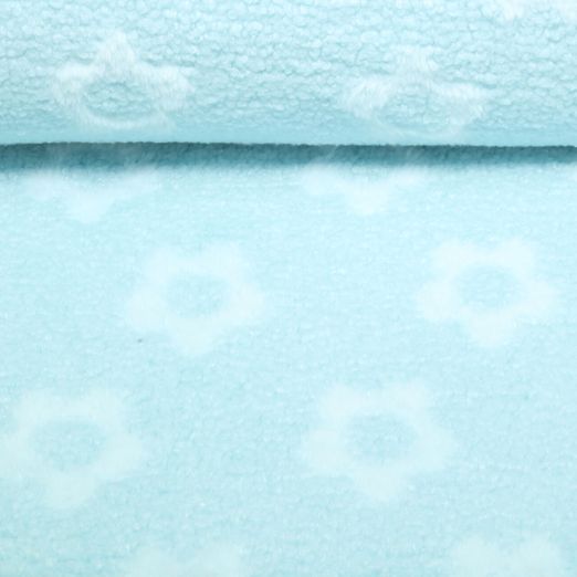 Teddyfleece - Jacquard Blumen Türkis Weiß