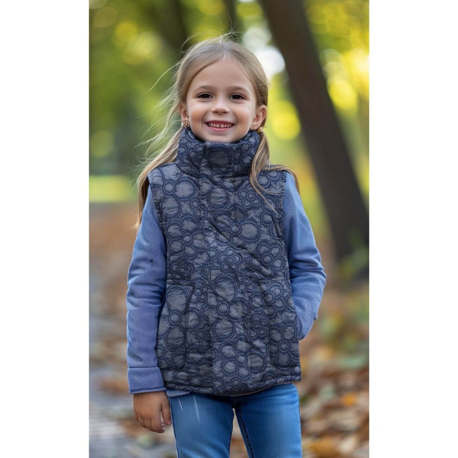 Gesteppter Jackenstoff - Blumen Blau-1 Gesteppter Jackenstoff - Blumen Blau-1