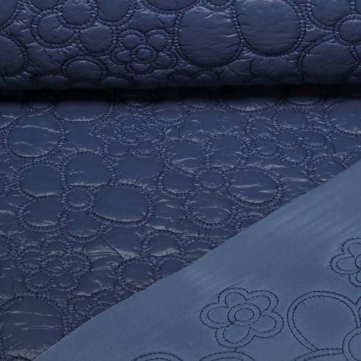 Gesteppter Jackenstoff - Blumen Blau