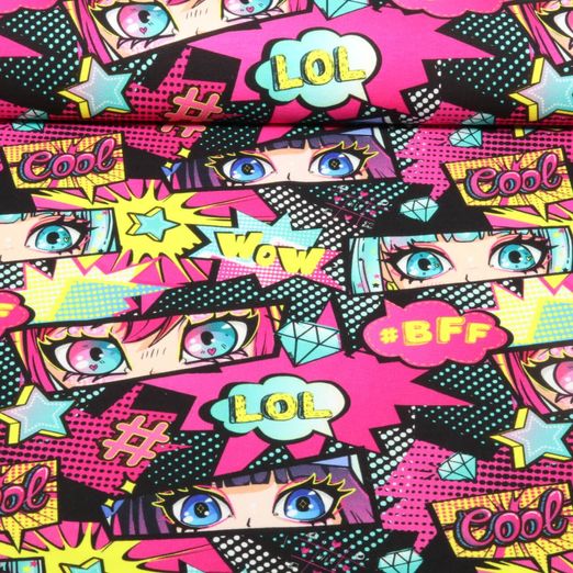 Sommersweat - French Terry Digitaldruck Comic Mädchen Multicolor