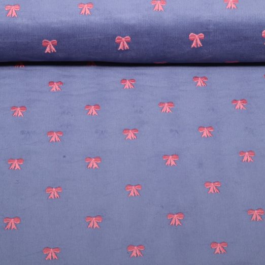 Babycord - Bestickt Schleifen Jeansblau