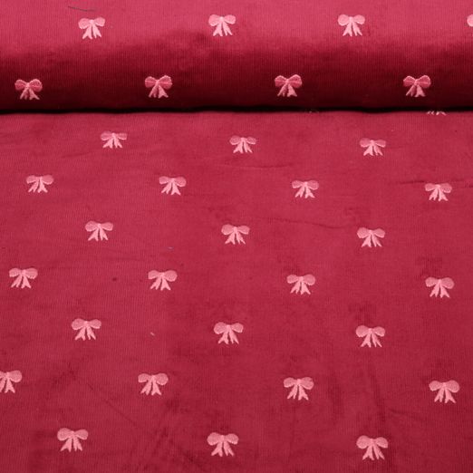 Babycord - Bestickt Schleifen Bordeaux